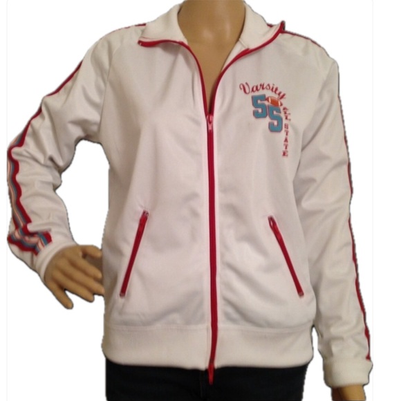 RUE 21 WARM UP JACKET LARGE WHITE RED AND TEAL - Picture 2 of 12